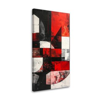 Feeby Cuadro En Lienzo, Abstracci&oacute;n Textura C&iacute;rculos Formas Negro Rojo, 60x120
