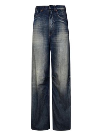Maison Margiela logo-patch panelled jeans - women - Fabric - 25 - Blue
