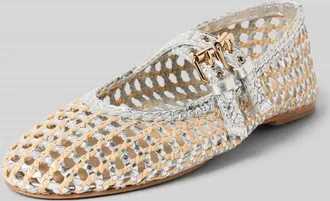Inuovo Ballerinas aus Leder-Mix in Flecht-Optik in Silber, Gr&ouml;&szlig;e 37