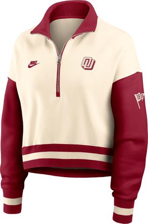 Nike Oklahoma Legacy Nike Womens College Cropped Oversized 1/4-Zip Crew in Brown | 03O80ID3OKV-A6C