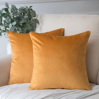 OEM Fundas De Coj&iacute;n Cuadradas Decorativas De Terciopelo Suave Y Sedoso Para Sof&aacute;s, 50 X 50 Cm, Color Naranja, Paquete De 2