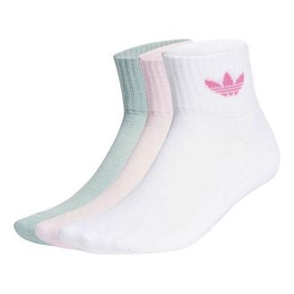 adidas originals Unisex Mid Ankle Sports Ribbed Socks 3 Packs White/Green/Pink GN3084
