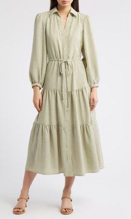 Julia Jordan Stripe Bracelet Sleeve Button-Up Shirtdress in Ivory Multi at Nordstrom Rack, Size 16