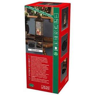 Konstsmide Lanterna di neve a LED con Babbo Natale e bambino, riempita dacqua, con timer da 5 ore, con stazione di ricarica, 1 diodo bianco caldo