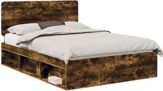 vidaXL Estructura De Cama Con Cabecera Roble Ahumado 140 X 190 Cm Vidaxl