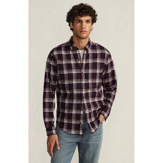 Lands End Flagship Flannel Shirt in Lush Burgundy/ivory Plaid at Nordstrom, Size Xx-Large