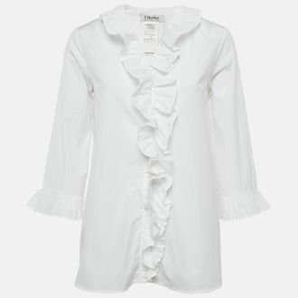 Max Mara White Cotton Ruffled Button Front Shirt