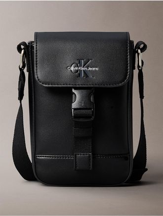 Calvin Klein Jeans Calvin Klein Mens Monogram Logo Flap Phone Crossbody Bag - Black - OS