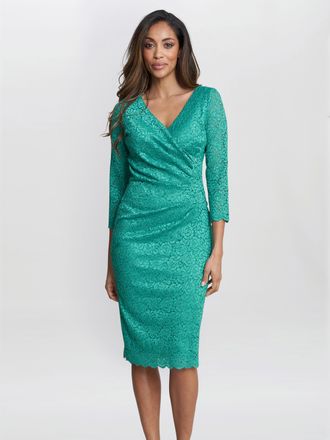 Gina Bacconi Womens Melody Lace Wrap Dress - Green - Size 14 UK