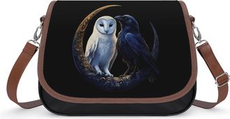 Generic Owl Crow Moon Crossbody Bag Womens Handbag PU Message Bags Shoulder Purse with Adjustable Strap