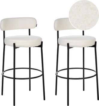 Beliani Beliani - Conjunto De 2 Sillas De Bar Boucl&eacute; Patas De Acero Negro Con Tapas Sin Reposabrazos Comedor Blanco Allison