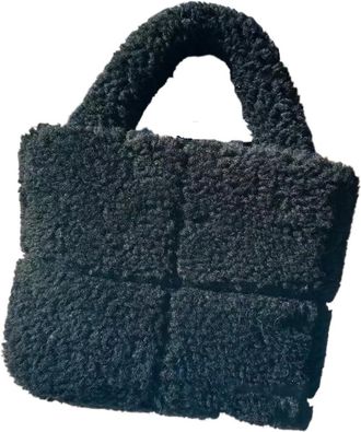 Generic Womens Plush Bags Furry Handbag Womens Handheld Bag Boulder Daily Matching Accessory(Black)