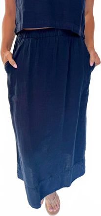 La Made Calla Linen Midi Skirt In Dark Night