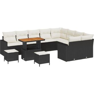 vidaXL Vidaxl - Garden Sofa Set 12 pcs Black and cream 90 x 55 x 71 cm