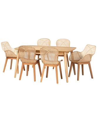 Baxton Studio Emmali Modern Bohemian Rattan 7Pc Dining Set