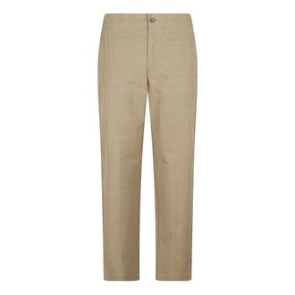 Burberry Straight Trousers, male, Beige, Size: M Textured-check Cotton Trousers