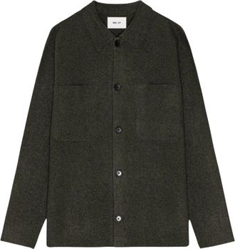 Nn.07 Gekookt Merinowol Overshirt Donkerleger - Heren - Zomerjassen - Groen - L - Wol - Jassen