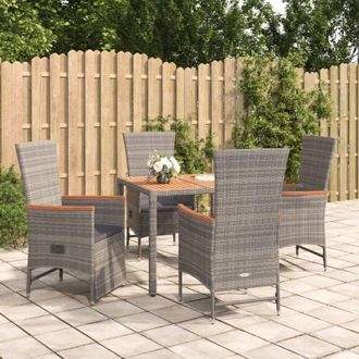vidaXL Set Comedor De Jard&iacute;n 5 Piezas Con Cojines Rat&aacute;n Sint&eacute;tico Gris Vidaxl