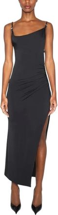 MUGLER Asymmetrische Lange Jurk - Dames - Feestkleedjes - Zwart - XS - Wol - Kleedjes