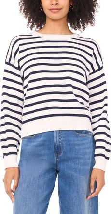 Vince Camuto Stripe Combed Cotton Sweater in Antique White at Nordstrom, Size X-Small