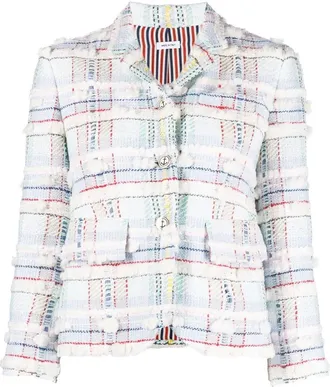 Thom Browne pouf tweed checked blazer - women - Silk/Cotton/Acetate/Acrylic/Polyamide/Polyester/Viscose/Virgin Wool/Wool - 38 - White