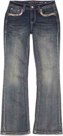 Grace in L.A. Womens Wash Bootcut Jeans With Embroidered Back Pockets In Dark Wash