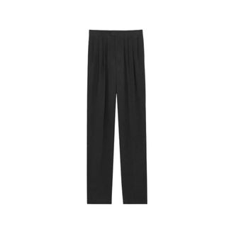 Saint Laurent Straight Trousers, female, Black, Size: M Pants in Silk Habotai