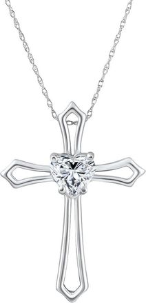 Pompeii3 1Ct Cross Solitaire Heart Shape Diamond Necklace Gold Womens Necklace 1 Tall