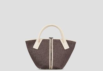 Alexander Smith Lauren Small handbag with shoulder strap in brown raffia and woven cream handle