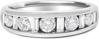 House of Brilliance 14K White Gold Alternating 1.0 Cttw Round and Baguette Diamond Channel Band Ring