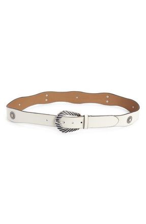 Treasure & Bond Aria Concho Leather Belt in Ivory Tofu- Antique Silver at Nordstrom, Size X-Large