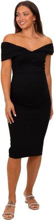 Pinkblush Off Shoulder Fitted Midi Dress in Black at Nordstrom, Size Small