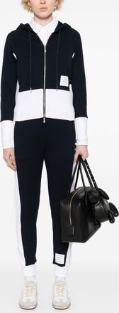 Thom Browne Womens Blouson Zip Up Hoodie W/ Engineered 4 Bar In Color Blocked Solid Classic Loopback Jersey - Navy Cotton - Size EU 42 (Womens)
