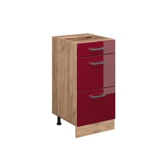 Vicco Mueble Bajo De Cocina R-line, Rojo Burdeos Alto Brillo, 40 Cm Con Cajones, Sin Encimera Vicco