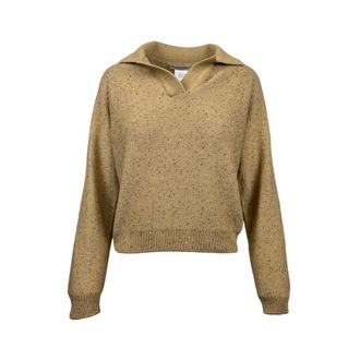 La Fileria V-neck Knitwear, female, Beige, Size: XS Sequin Long Sleeve Polo Shirt