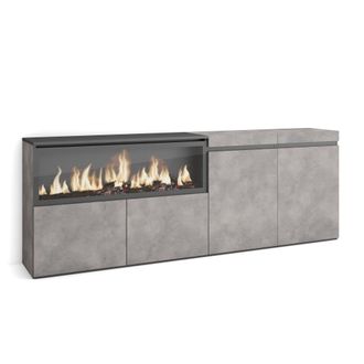 Skraut Home Aparadores Para Sal&oacute;n, Gran Capacidad De Almacenaje, 210, 4 Puertas, Chimenea El&eacute;ctrica Xxl, Estilo Moderno, Gris Cemento - Skraut Home