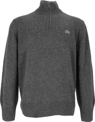 Lacoste Textured Knit Pullover Sweater with High Ribbed Collar
