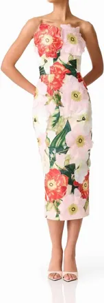 Elliatt Solara Strapless Midi Dress In Pink Floral