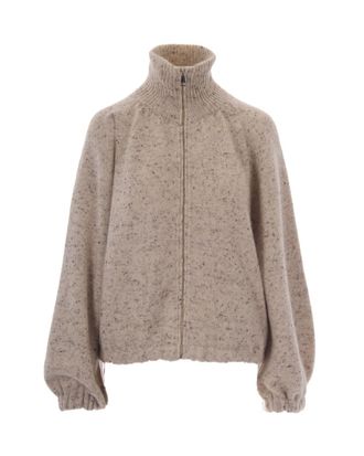 Fabiana Filippi Beige Textured Mock Collar Jacket
