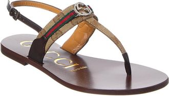 Gucci Web Interlocking G Gg Canvas & Leather Sandal