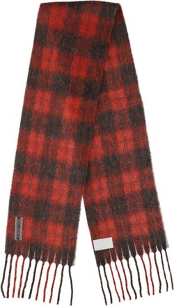 Our Legacy Red Checkered Fringed Alpaca-Blend Scarf