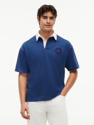 Tommy Hilfiger Mens Classic Fit Circle Logo Rugby Polo - Indigo Blue - XXL
