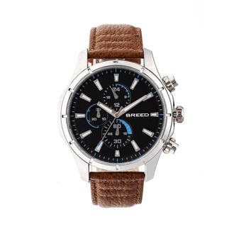 Breed Lacroix Chronograph Black Dial Brown Leather Mens Watch 6802