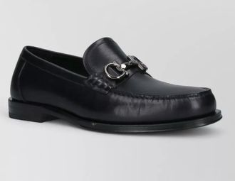 Ferragamo leather loafers round toe metal buckle