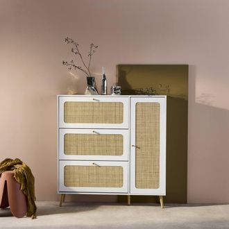 Sweeek Canework Shoe Cabinet With 3 Drawers in White