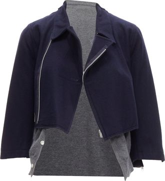 Comme Des Gar&ccedil;ons Comme Des Garcons wool deconstructed hybrid biker cropped cardigan