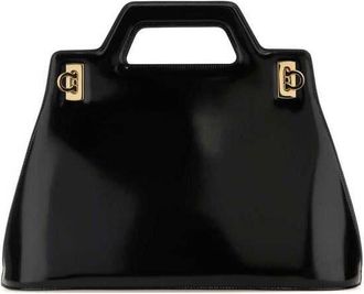 Ferragamo Black Leather Wanda M Handbag