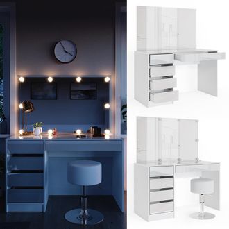 Vicco Tocador Sherry, Blanco, 120 Cm Con Iluminaci&oacute;n Led Y Taburete
