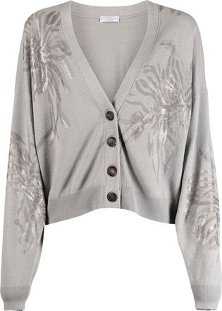 Brunello Cucinelli Marine Flower V-neck cardigan - women - Virgin Wool/Cashmere/Silk - M - Grey