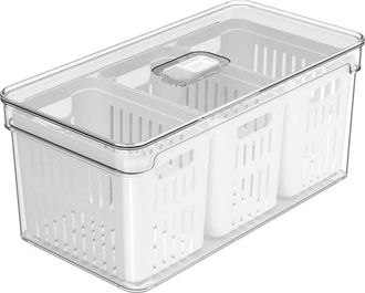 Ou Clear Stackable Fridge Organizer Bin with Drain Basket and Vented Lid, 5.3 Quart Capacity in Clear With White Drainer at Nordstrom
